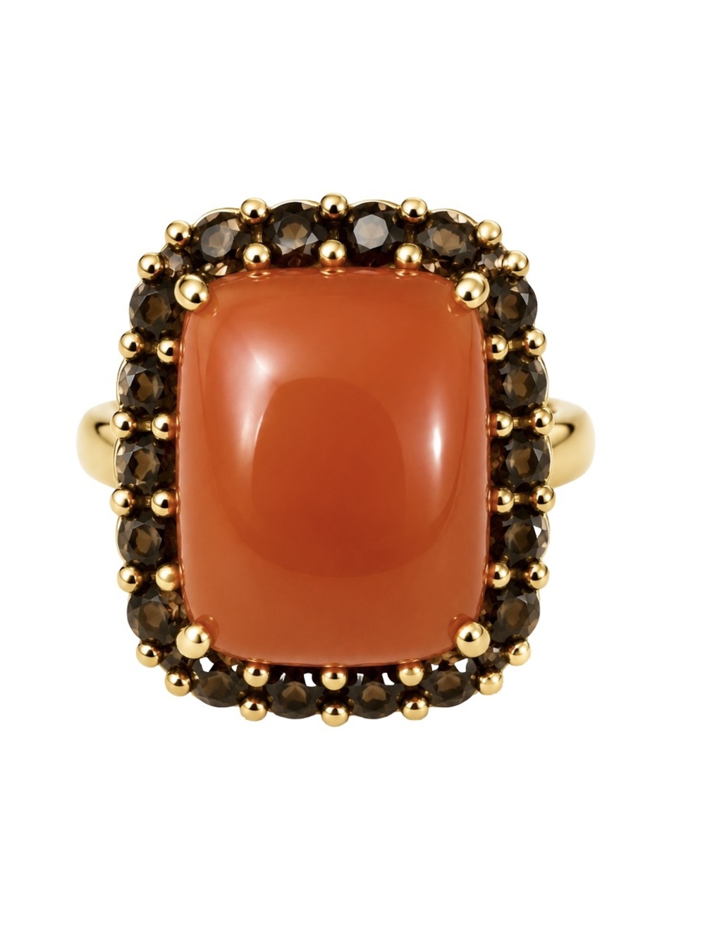 SONI • 925 Gold Vermeil Orange Cabochon Smoky Crystal Halo Ring